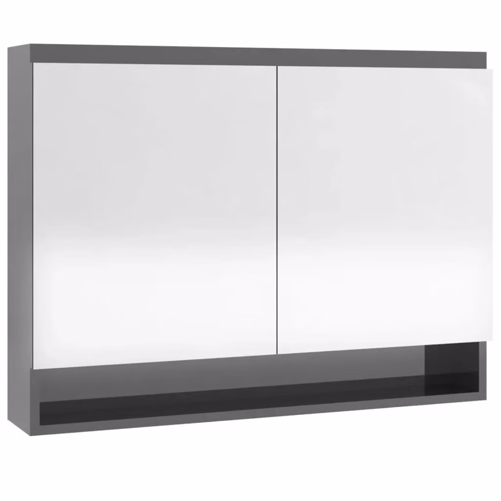 Berkfield Home Modern Glossy Grey Bathroom Mirror Cabinet, W: 80 cm, H: 60 cm, D: 15 cm – 3