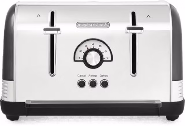 Morphy Richards Venture Retro 4-Slice Toaster in Black and Silver with Stainless Steel Finish