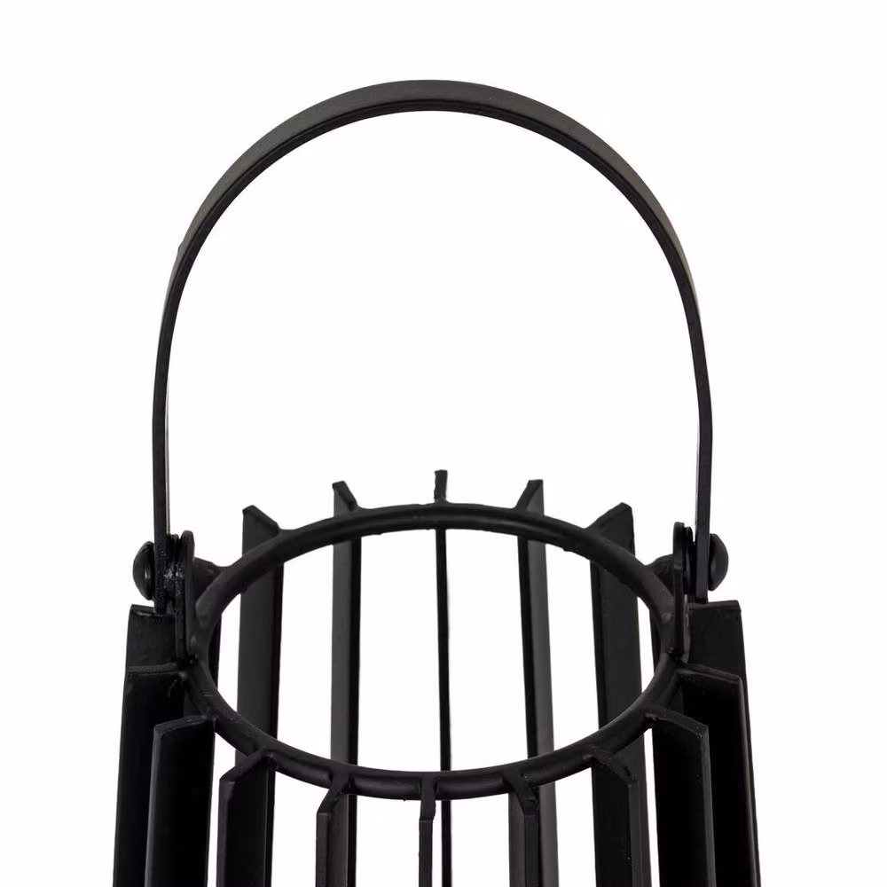 Lemon Pavilion Lynk Small Lantern with Handle and Candle Holder, Black, W: 12 cm, D: 12 cm, H: 24 cm – 3