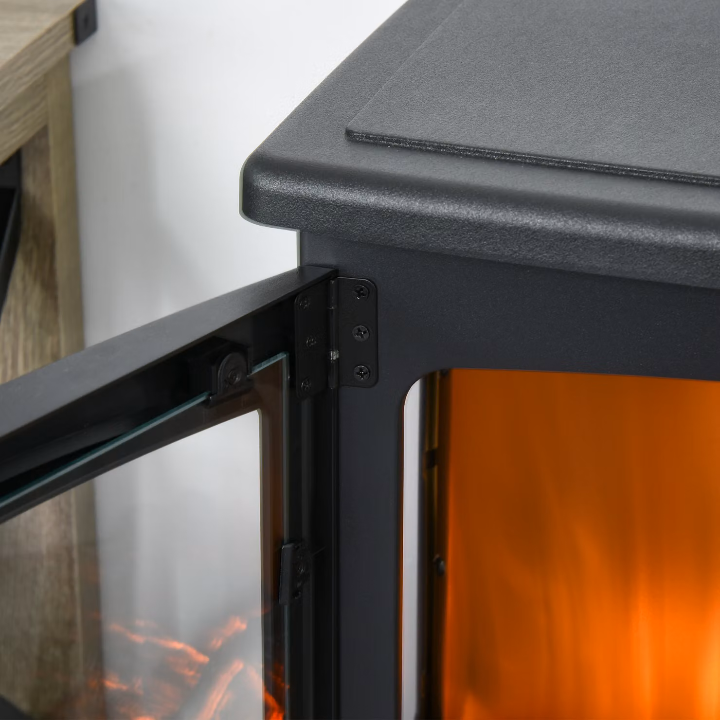HOMCOM 1800W Electric Fireplace Heater with Tempered Glass in Black – 7
