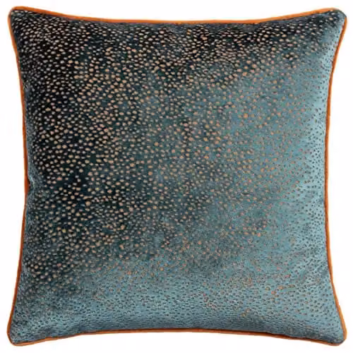 Paoletti Estelle Spotted Piped Cut Velvet Square Cushion in Petrol, W/D/H: 45 x 45 x 45 cm