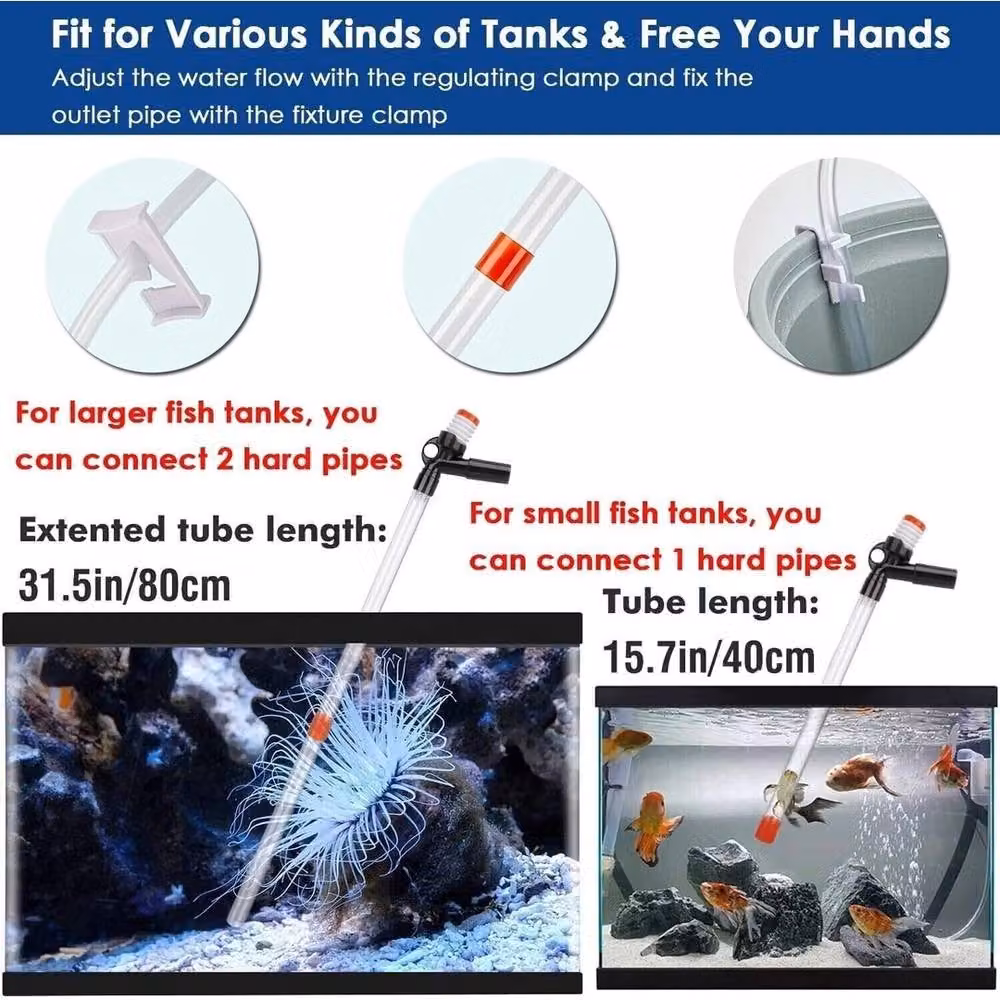 NESTLUNE Fish Tank Siphon Vacuum Pump Aquarium Gravel Cleaning Kit, White, Length: 110 cm – 3