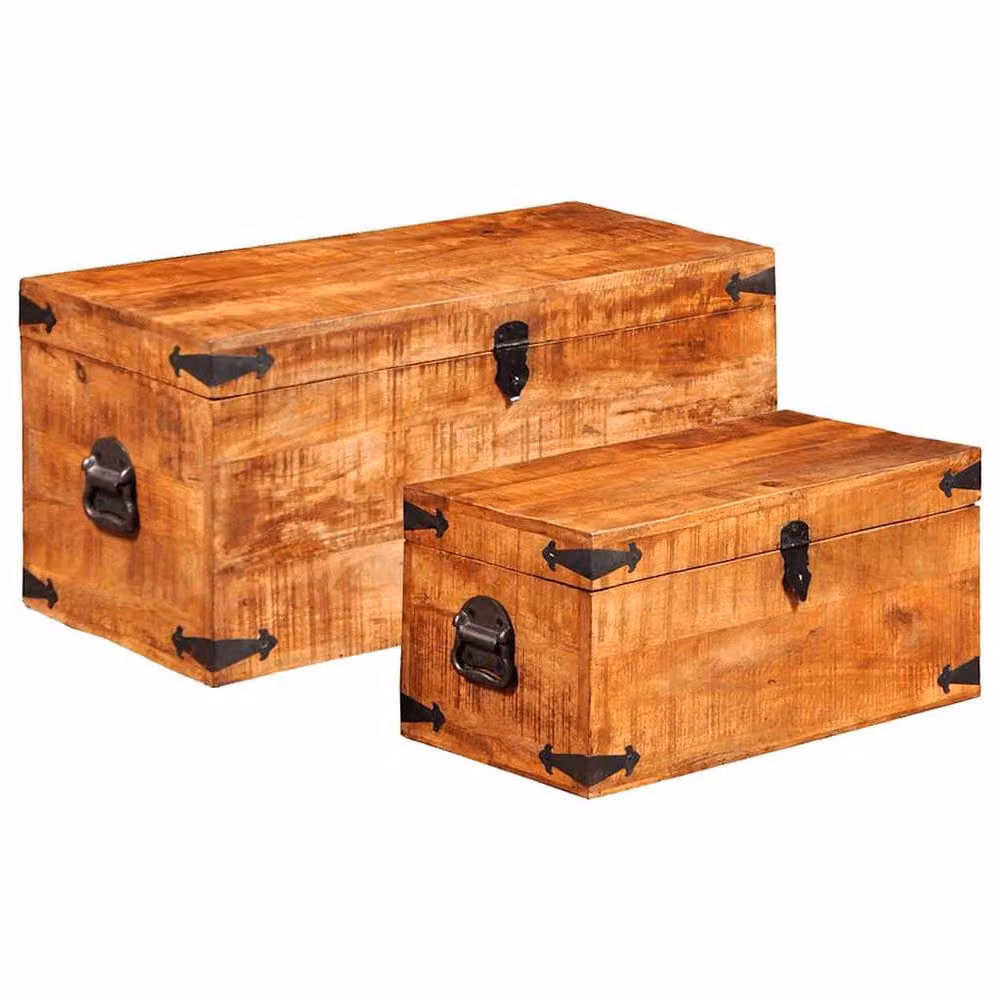 Berkfield Home Rustic Brown Mango Wood Storage Chest Set of 2 Pieces – 3