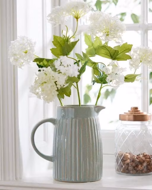 Dibor Rustic Striped Ceramic Indoor Flower Jug in Blue