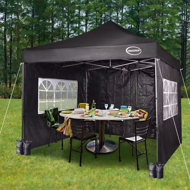 MCC Direct Maximus Heavy Duty Pop Up Gazebo with Removable Sides, Black