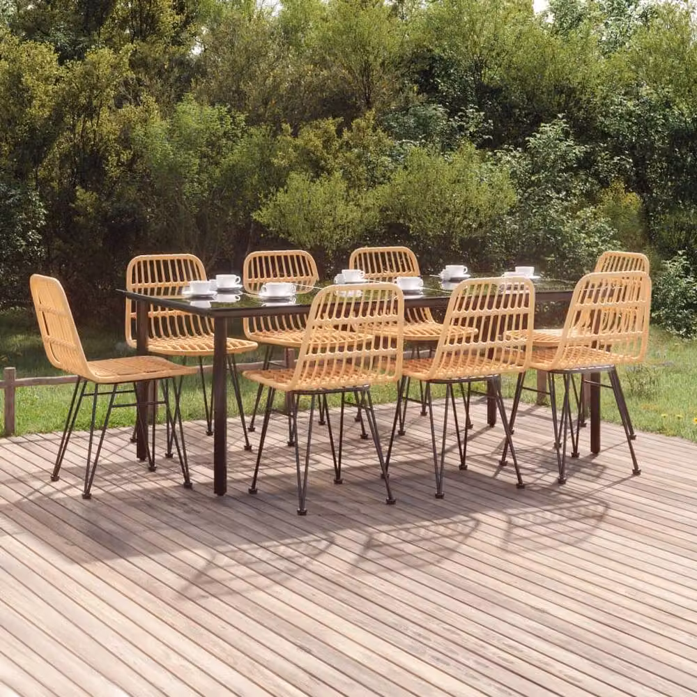 Berkfield Home Beautiful 9 Piece Brown Poly Rattan Garden Dining Set – 2