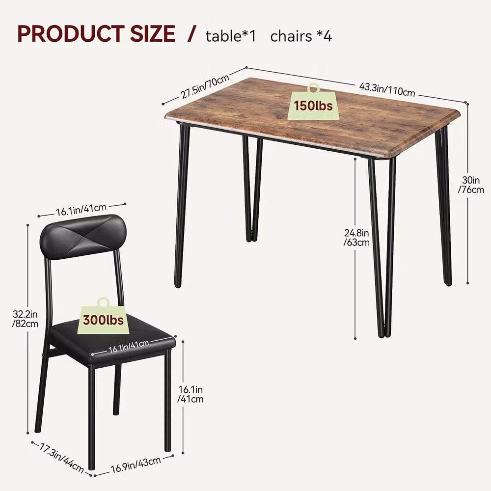 London Boutique Industrial Dining Table and 4 Upholstered Chairs Set in Brown and Multicolour – 2