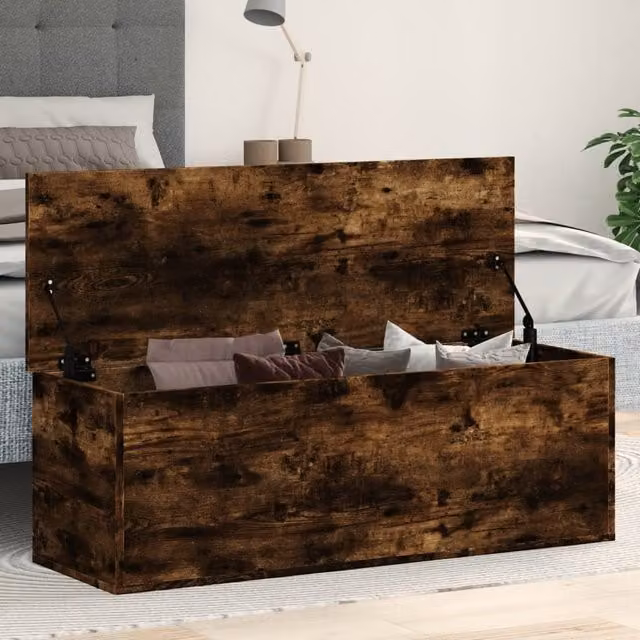 Berkfield Home Storage Box in Smoked Oak Brown, W/D/H: 102 x 35 x 35 cm