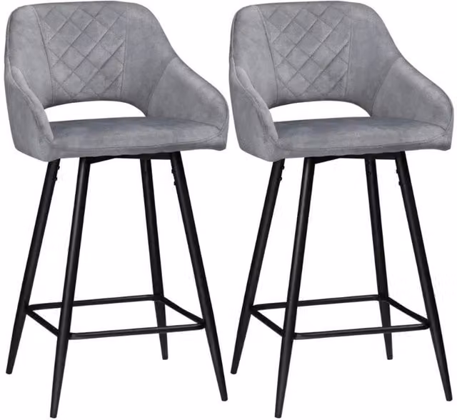 Chilli Seating Set of 2 Grey Velvet Button-Tufted Armless Bar Chairs with Metal Legs