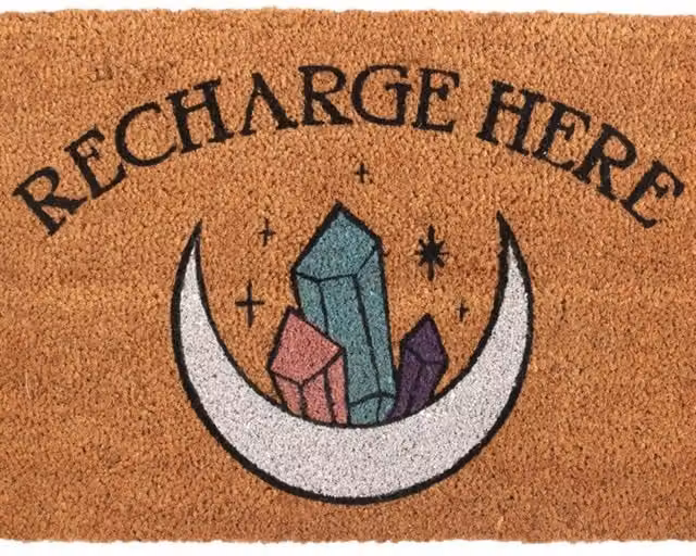 KDMK Natural Recharge Crystal Doormat Safe Space Welcome Mat in Brown Coir