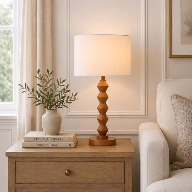 Pagazzi Design Trezza Walnut Table Lamp in Brown and White – 1