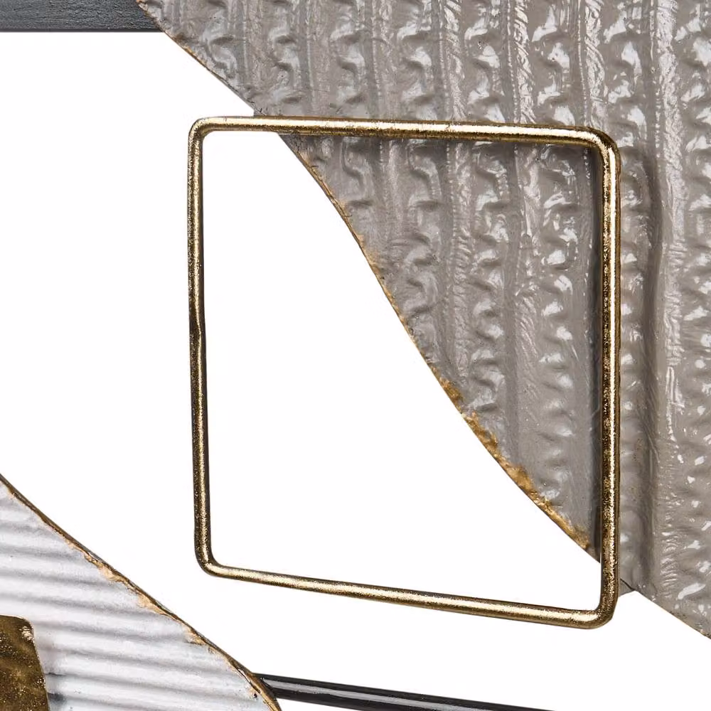 Wyld and Coco Geometric Abstract Metal Wall Art in Multicolour Gold Finish, W: 78 cm, H: 45 cm – 3