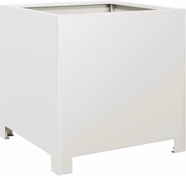 Berkfield Home Steel Garden Planter Tub, White, W/D/H: 40 x 40 x 40 cm