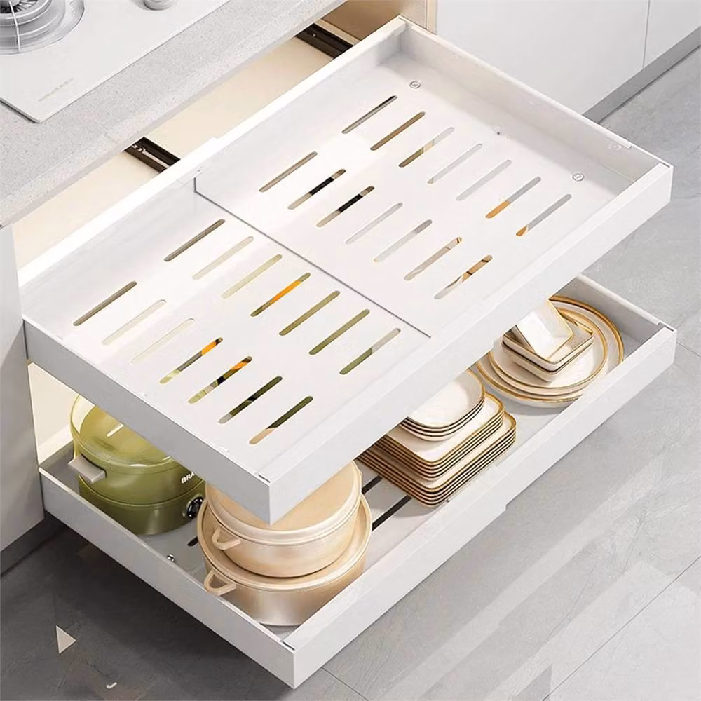 Nordara White Metal Pull Out Kitchen Cabinet Organizer and Slide Out Storage Shelf – 3