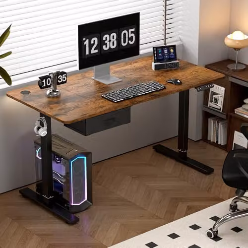 MCC Direct Easton Height Adjustable Electric Standing Desk with Drawer, Brown