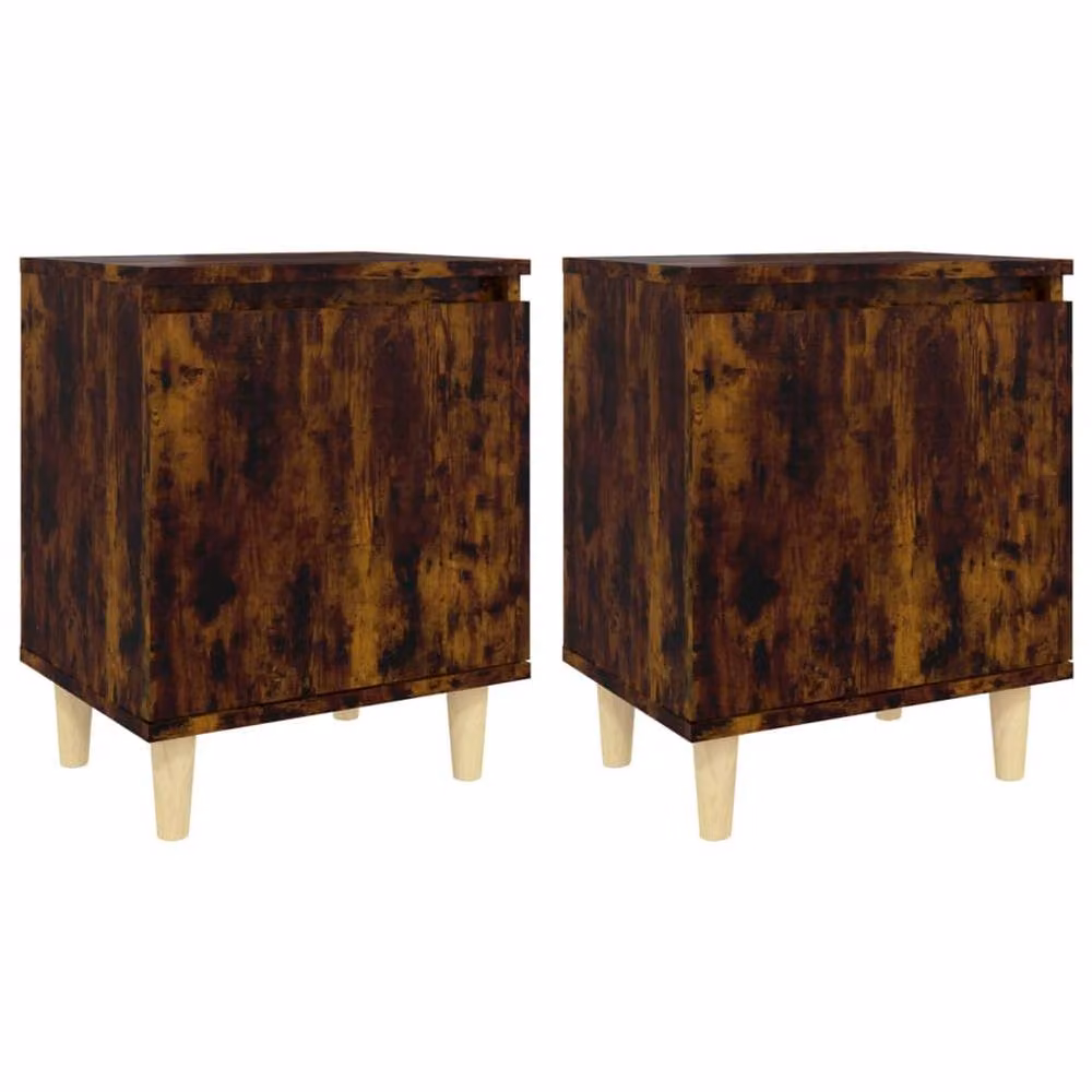 Berkfield Home Sturdy Bedside Cabinets with Solid Wood Legs, 2 Pieces, Smoked Oak Brown, W: 40 cm, D: 30 cm, H: 50 cm – 2