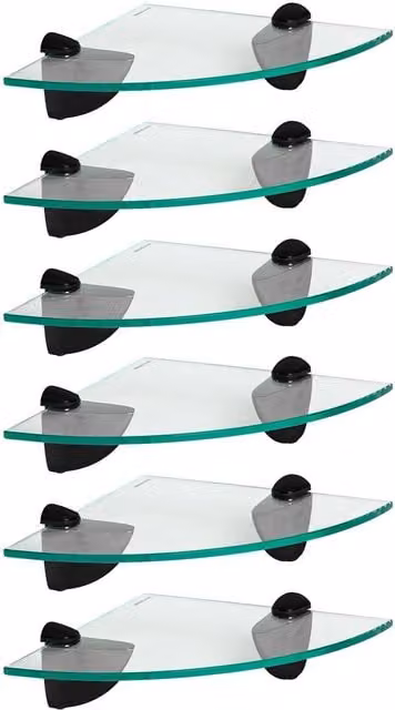 Harbour Housewares Modern Wall Mounted Floating Glass Corner Shelf in Black and Transparent, 20 cm
