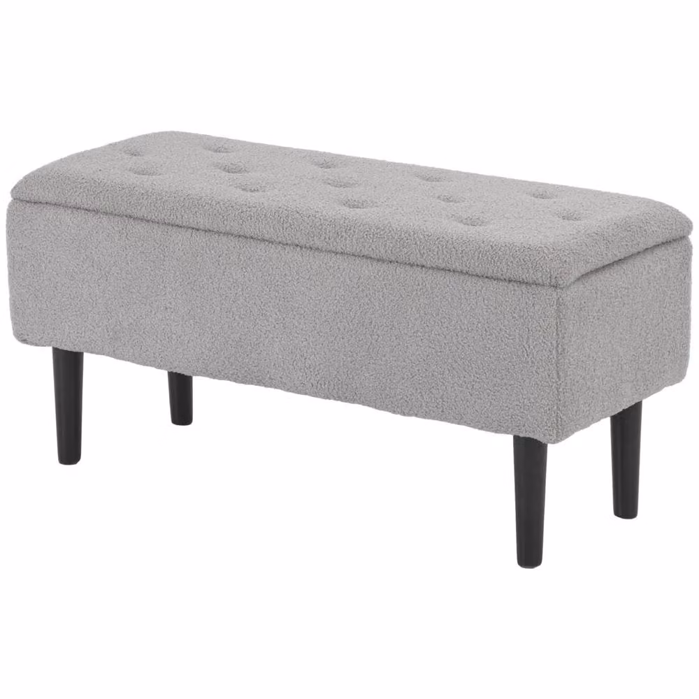 Wyld Haus Vemovi Grey Fabric Storage Ottoman Bench with Wooden Legs – 2