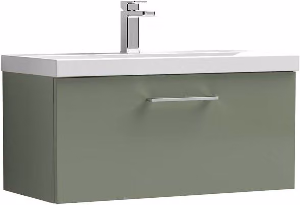 Balterley Modern Wall-Hung 1-Drawer Bathroom Vanity Unit with Basin, Satin Green, Width: 80 cm