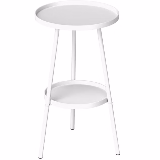 Outsunny Two-Tier Modern Round Metal Garden Table in Matt White