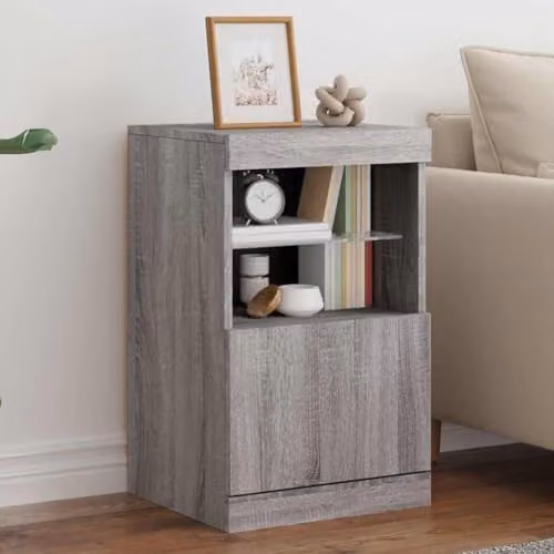 vidaXL Modern Sideboard with Integrated LED Lights in Grey Sonoma Oak, W: 41 cm, D: 37 cm, H: 67 cm – 2