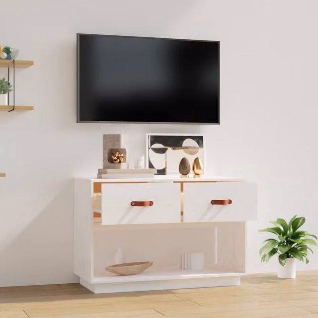 Berkfield Home White Solid Wood Pine TV Cabinet W/D/H: 90 x 40 x 60 cm – 1