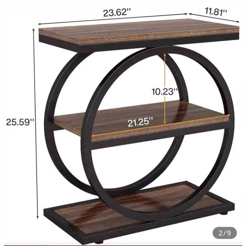 KORVIXA Industrial Side Table with 3 Shelves in Brown, W/D/H: 100 x 100 x 20 cm – 2