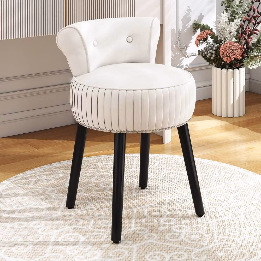 Costway White Velvet Tufted Back Upholstered Vanity Makeup Stool – 2