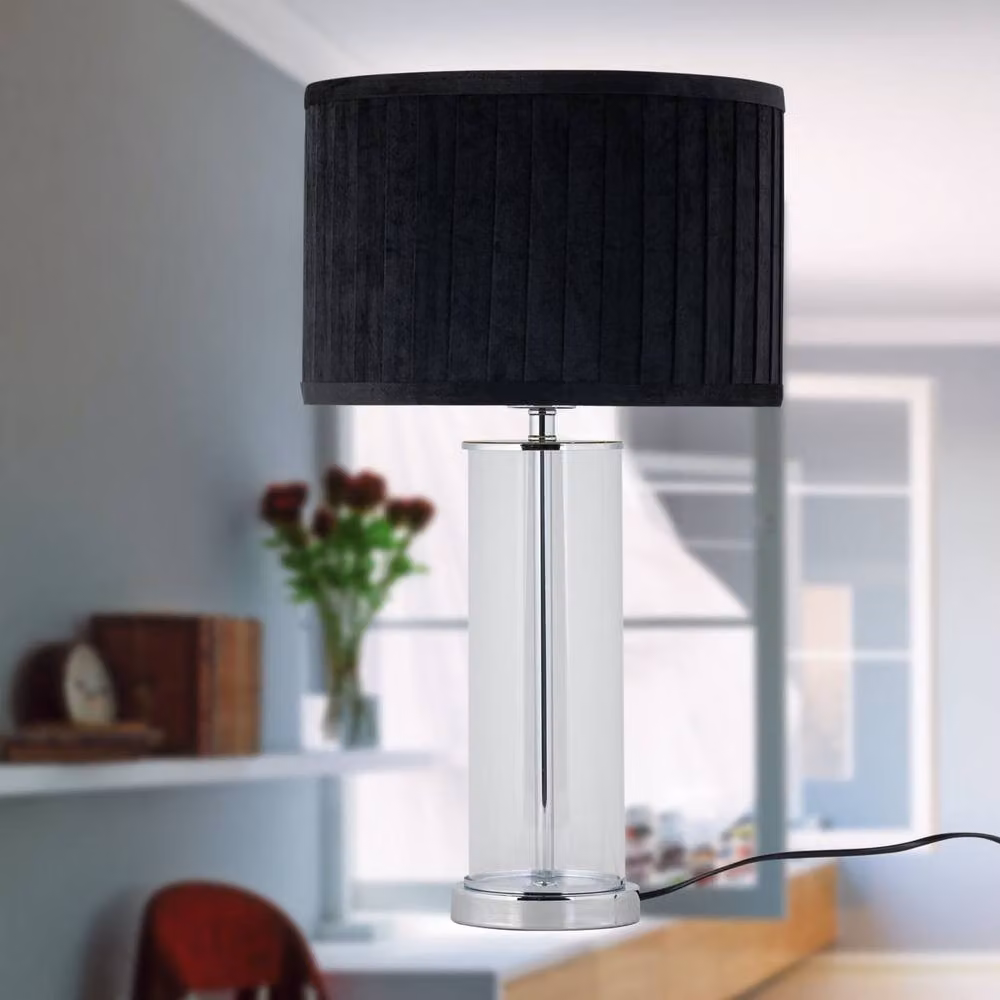 First Choice Lighting Aura Set of 2 Chrome Table Lamps with Black Pleated Velvet Shades – 6
