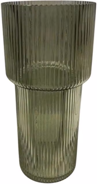 Four Candle Vintage Green Tall Ribbed Glass Vase, H: 30.0 cm, W: 14.0 cm, D: 14.0 cm