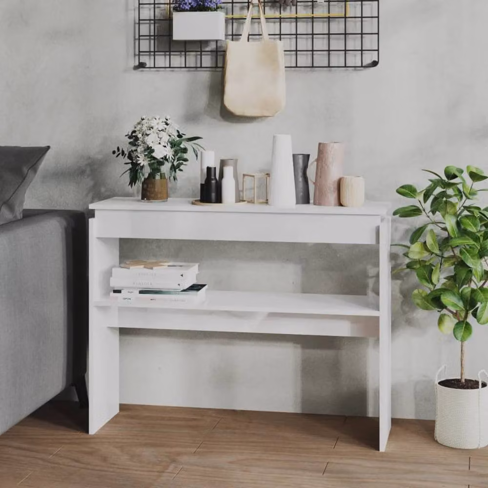 Berkfield Home Modern High Gloss White Console Table, W/D/H: 102 x 30 x 80 cm – 2