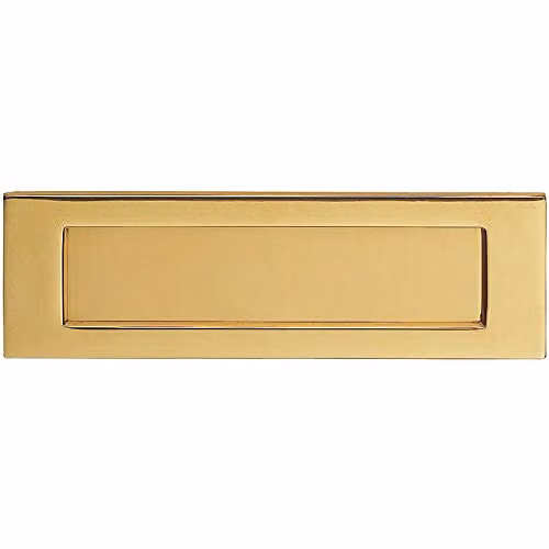 Loops Inward Opening Letterbox Plate in Polished Brass, W: 27.8 cm, H: 9.5 cm, Fixing Centres: 24.2 cm