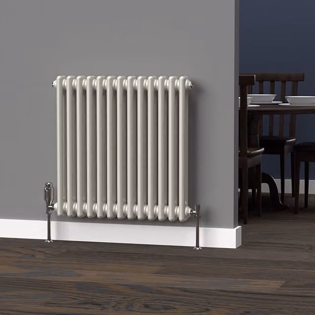 Lux Heat Horizontal 2 Column Steel Radiator in Stone White, W: 60.5 cm, H: 60 cm