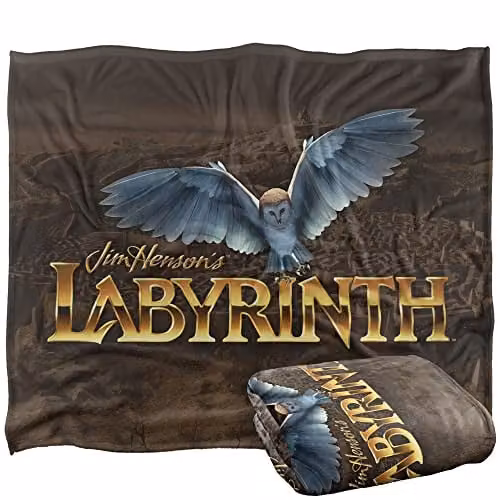 LOGOVISION Jim Henson Labyrinth Owl Logo Maze Super Soft Fleece Throw Blanket in White, W/D/H: 152 x 127 cm – 1