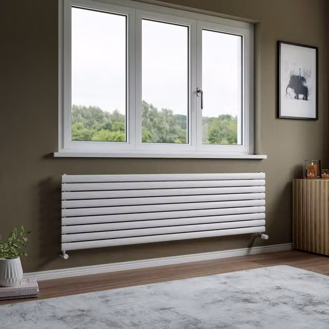 Agadon Neo Oval Tube Horizontal Designer Radiator in White, W: 180 cm, D: 52.6 cm, H: 52.6 cm