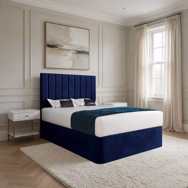 Casani Leyburn Modern Upholstered Velvet Bed Frame with Drawers, Blue, W/D/H: 120 x 200 x 137 cm – 1