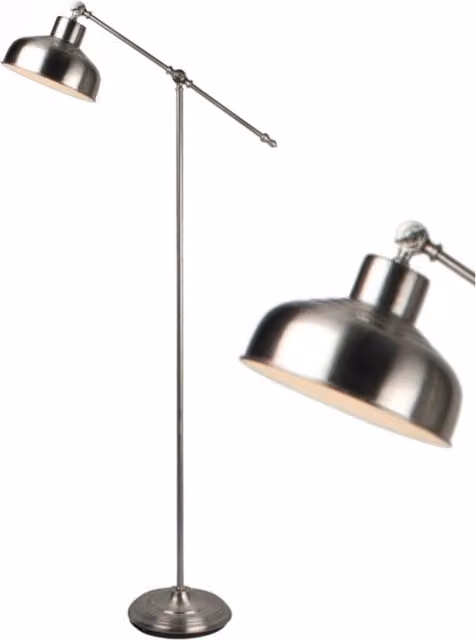 First Choice Lighting Satin Nickel Lever Arm Floor Lamp in Silver