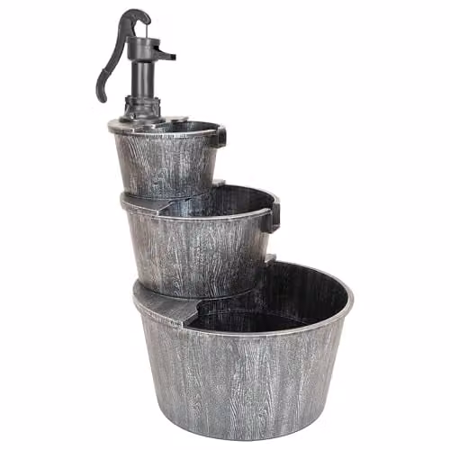 GardenKraft 21409 3 Tier Antique Silver Barrel Cascading Water Feature – 1