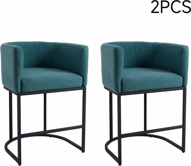 Livingandhome Set of 2 Modern Green Fabric Upholstered Bar Stools with Metal Legs