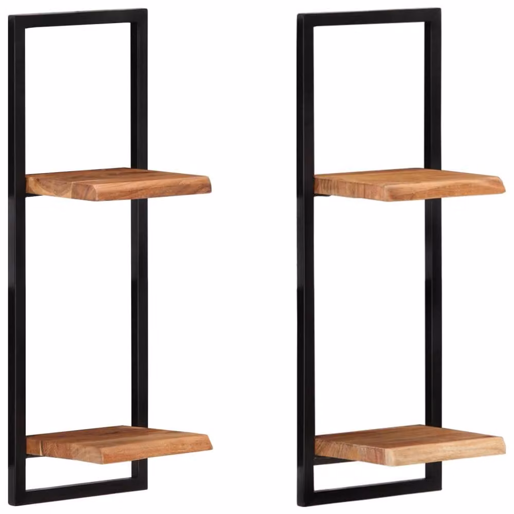 Berkfield Home Set of 2 Industrial Wall Shelves in Brown Acacia Wood and Steel, W/D/H: 25 x 25 x 75 cm – 3
