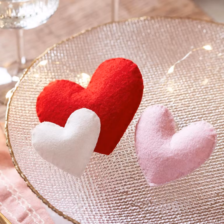 Lights4fun Set of 3 Red and Pink Felt Heart Shaped Tabletop Decorations