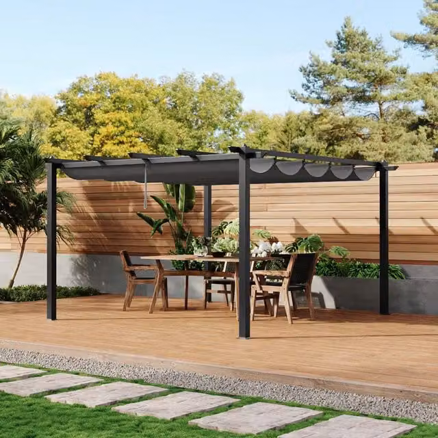 Breeins Aluminium Pergola with Retractable Roof in Light Grey