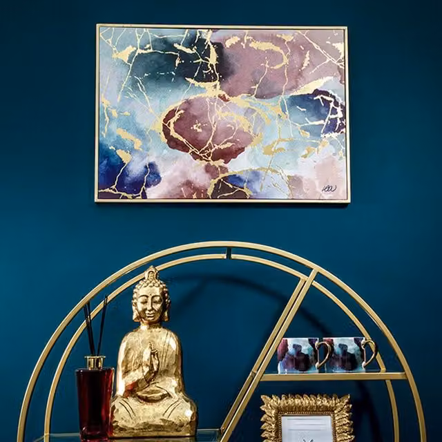 Madison & Mayfair Multicolour Botanical Abstract Watercolour Style Framed Canvas with a Gold Frame, W: 50 cm, H: 70 cm – 2