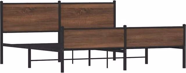 Berkfield Home Metal and Wood Bed Frame in Brown Oak, W/D/H: 160 x 200 cm