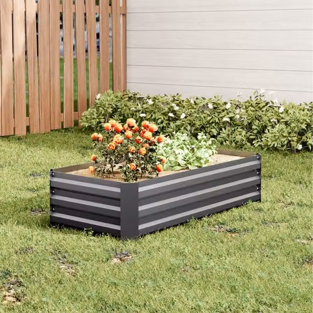 Lifeideas Rectangular Galvanised Steel Raised Garden Bed in Grey, 100 cm