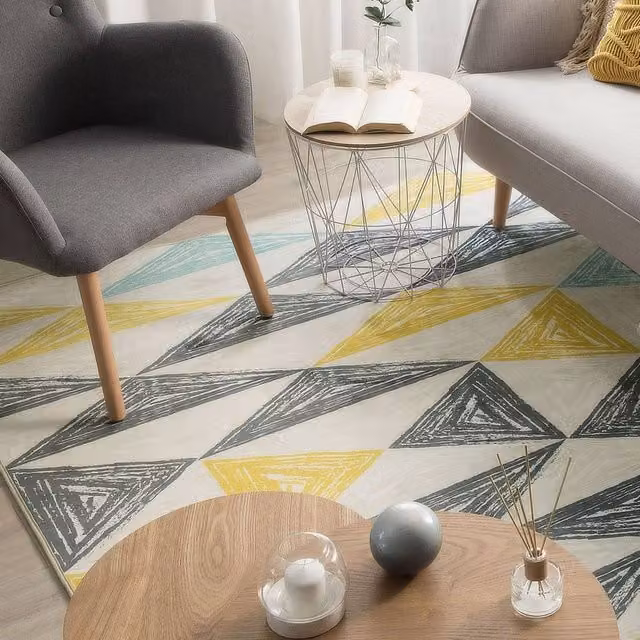 Wyld and Coco Geometric Scandinavian Area Rug in Grey and Yellow, W/D: 140 x 200 cm