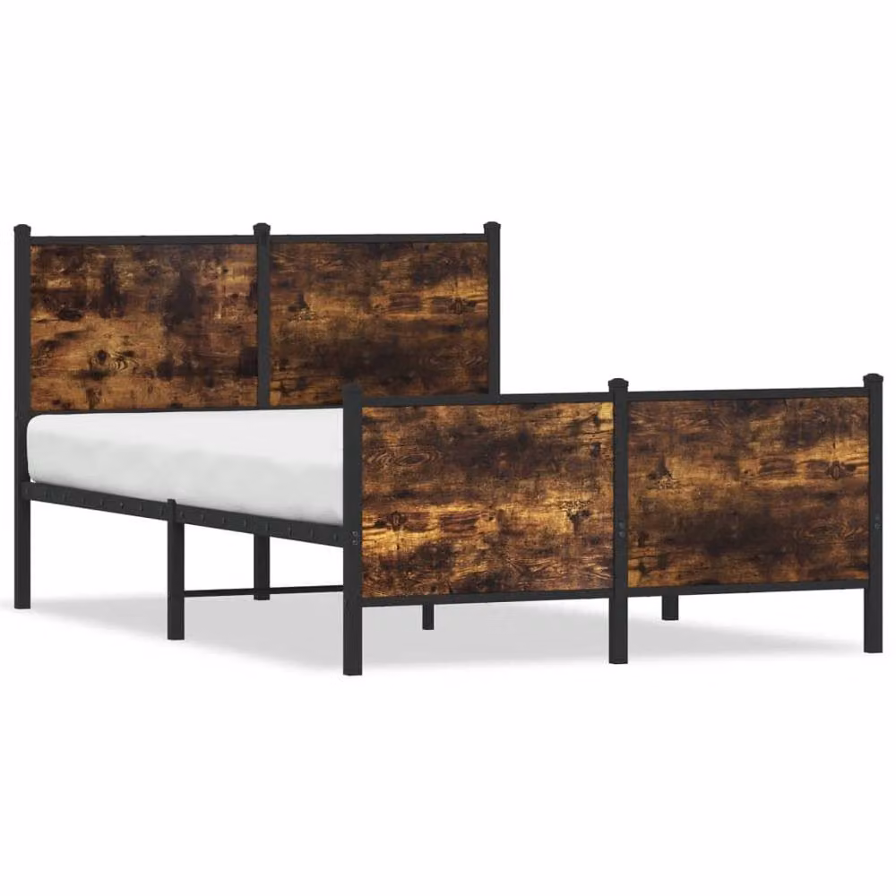 Berkfield Home Metal Bed Frame in Smoked Oak and Brown, W/D/H: 120 x 200 cm – 3