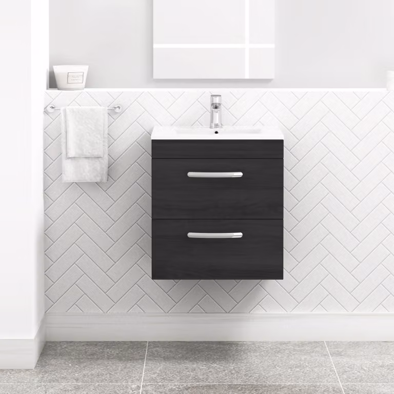 Royal Bathrooms Turin Hale Black 2 Drawer Wall Hung Vanity Unit with Minimalist Basin