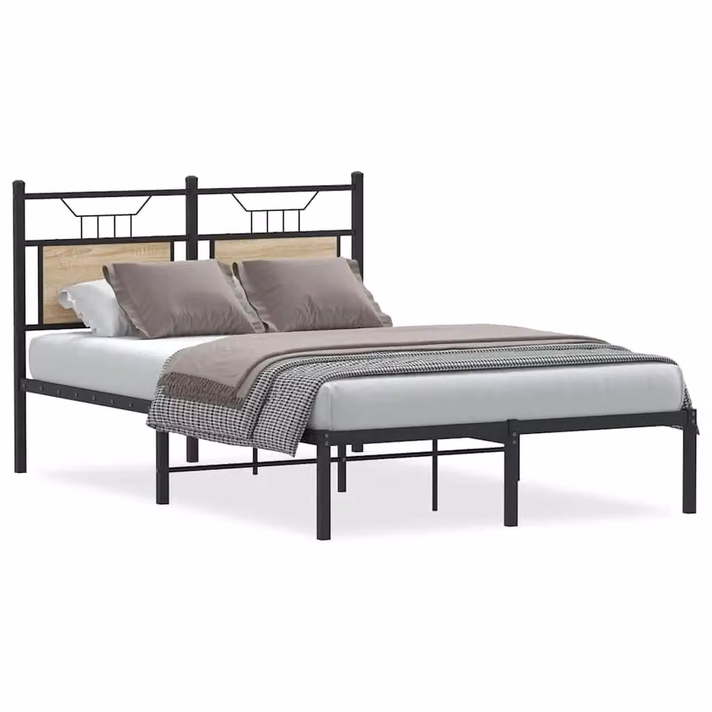 Berkfield Home Sonoma Oak Small Double Bed Frame in Brown, W/D/H: 120 x 190 x 91.5 cm – 2