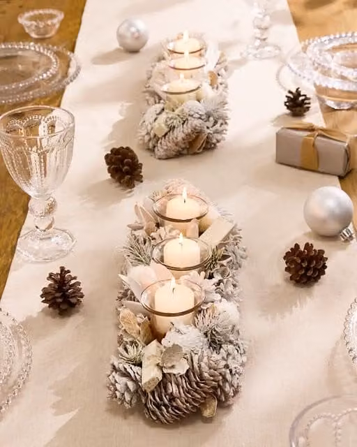 Dibor Wild Wonderland Trio Christmas Table Decoration Centrepiece Candle Holders, White, Set of 2, Height: 37 cm – 1